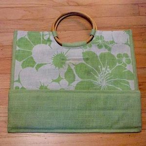 Tote bag - Green floral burlap - Made in India